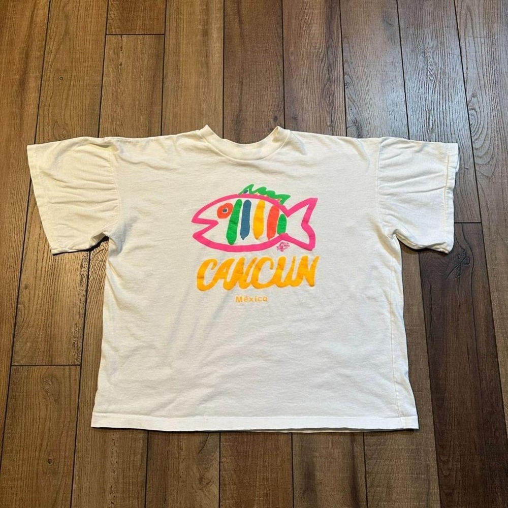 Vintage Cancun Mexico T‎ Shirt Women's Boxy 2XL XXL 80s White Single Stitch